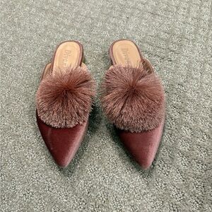 Dune London Burgundy Mules with Pom-Poms